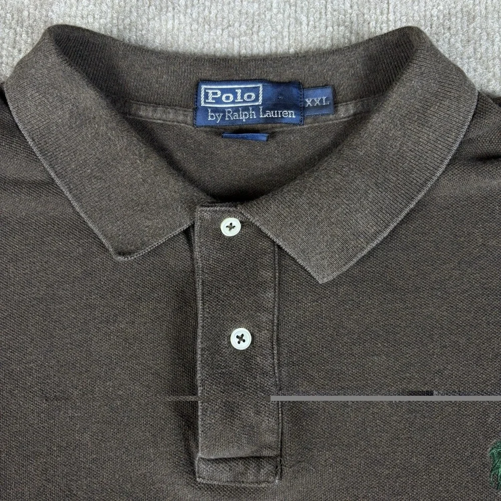 Polo Ralph Lauren Mens XXL Brown Long Sleeve Polo Shirt Green Pony Cotton